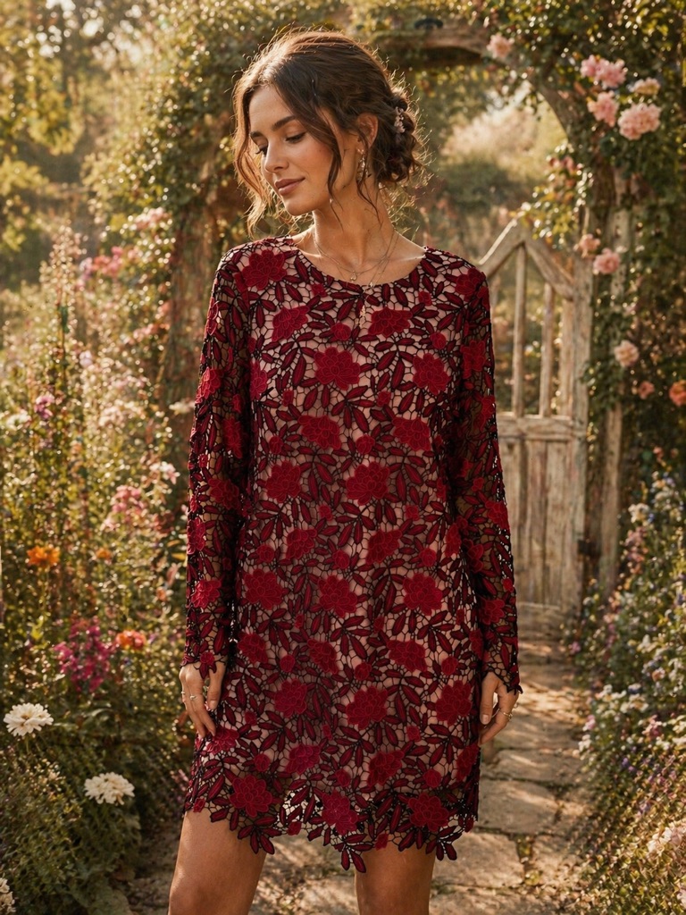 Dress The Population Red Crochet Fairy Lace Dress